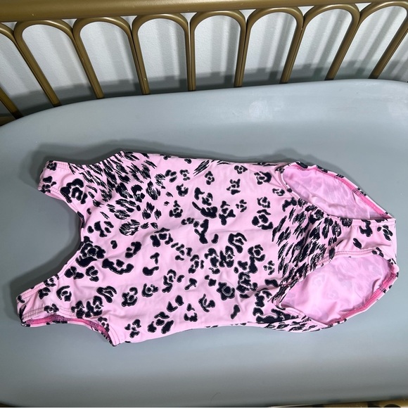 Pink black leopard Print girl Swimsuit size 8/10 no flaws great condition - Picture 1 of 5